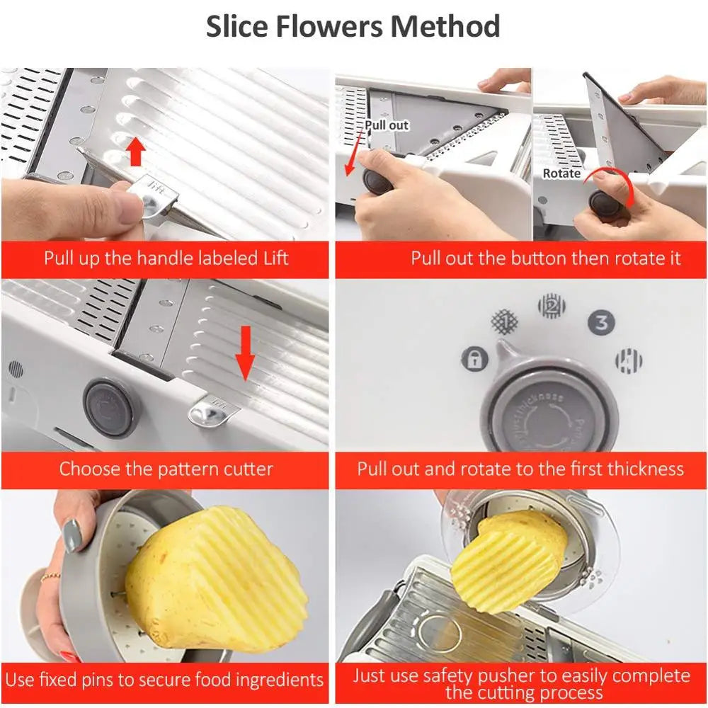 Professional 18 Adjustable Settings Stainless Steel Mandoline Slicer